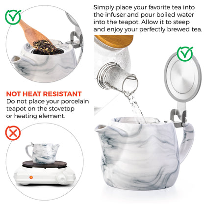 Marble Porcelain Grey Teapot With Infuser