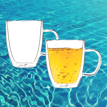 Set 2, 16 oz Large Double Wall Glass Mug Tea Coffee