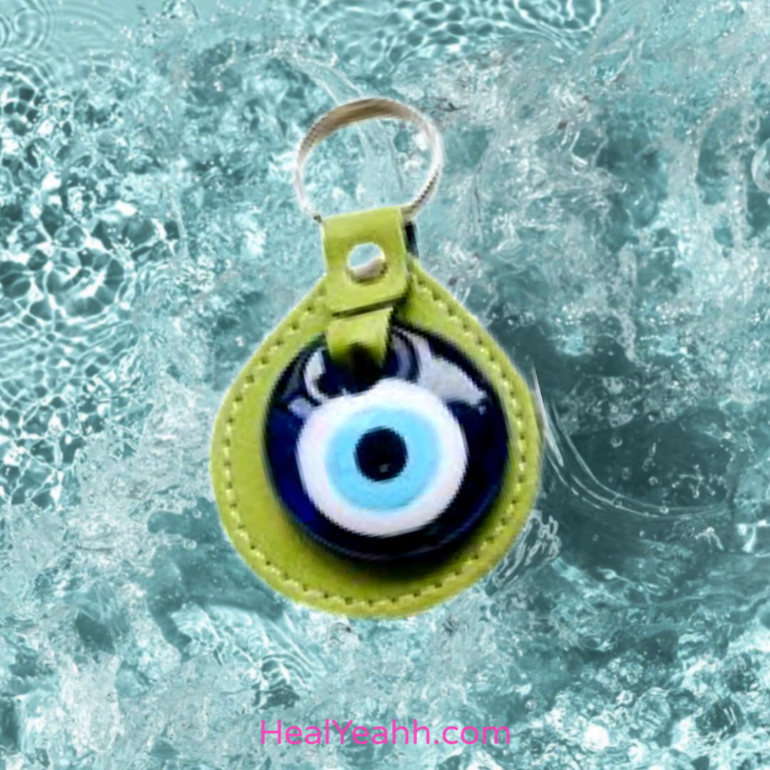 Leather Round  Evil eye Keychain