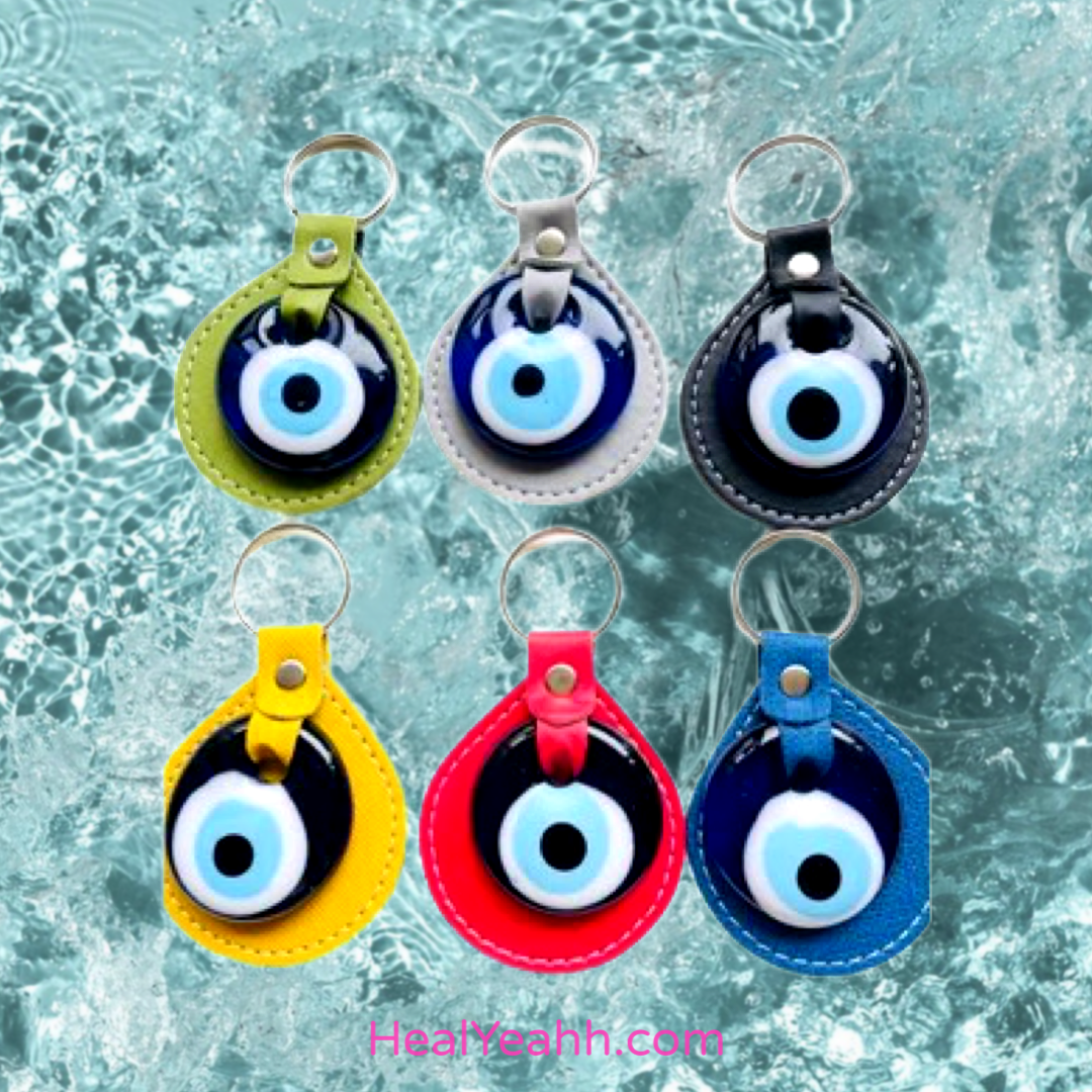 Leather Round  Evil eye Keychain